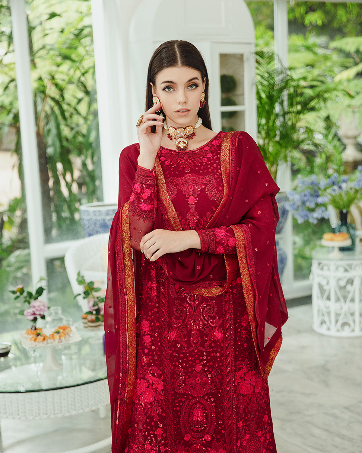 Maryum n Maria | Freesia Ariya Formals | SW23-506 - Crimson - Shadi - House Of Anaya