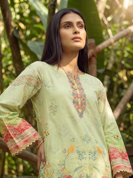 Dhanak | Casual Pret | NEON GREEN LAWN 2PCS EMBROIDERED KURTA WITH TROUSER