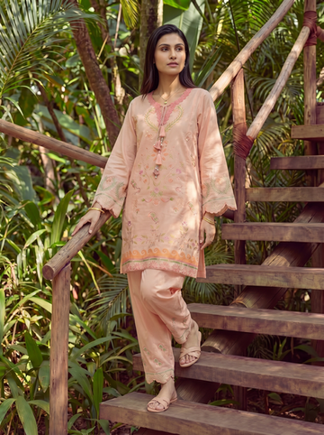 Dhanak | Casual Pret | ORANGE LAWN 2PCS EMBROIDERED KURTA WITH TROUSER