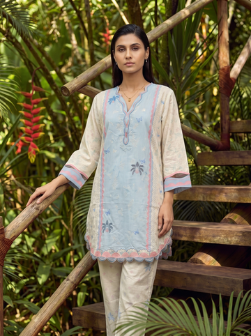 Dhanak | Casual Pret | SKY BLUE LAWN 2PCS EMBROIDERED KURTA WITH TROUSER