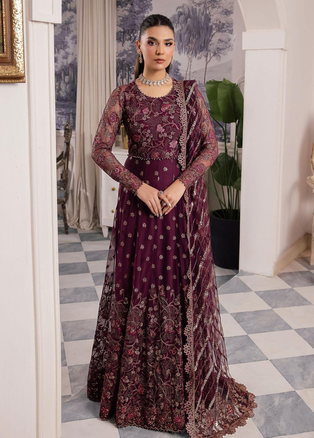 IZNIK Chinon Embroidered Net 3Pc Suit CC-37 Aida - House Of Anaya