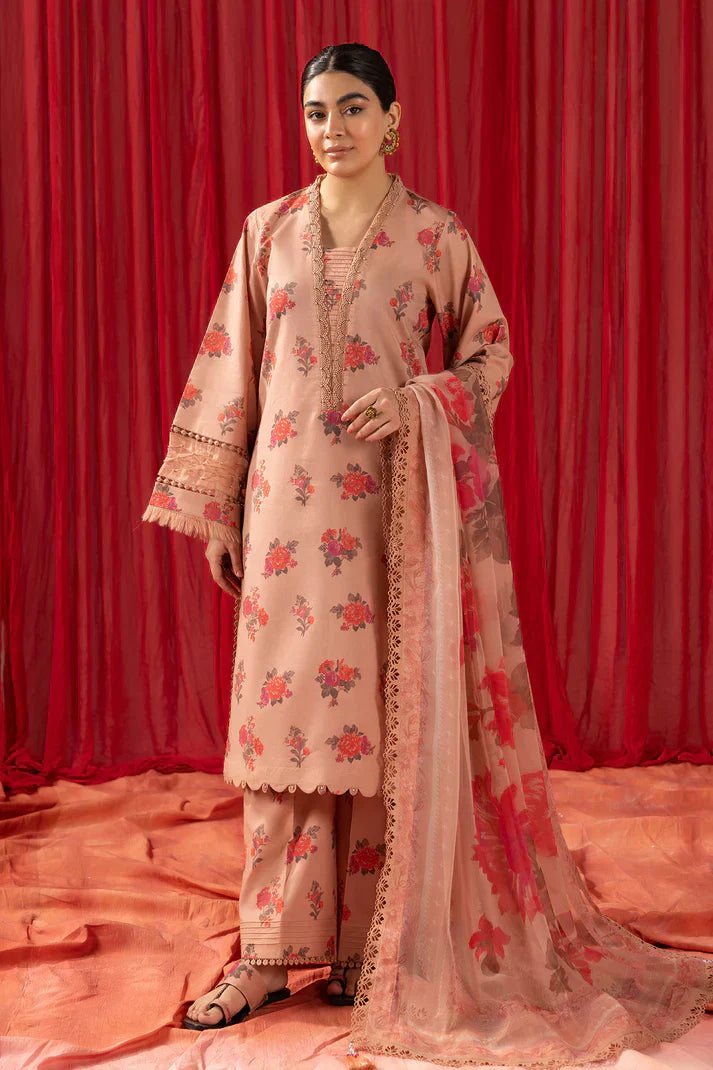 Alizeh | Sheen Lawn Prints 24 | Coral Peach - House Of Anaya