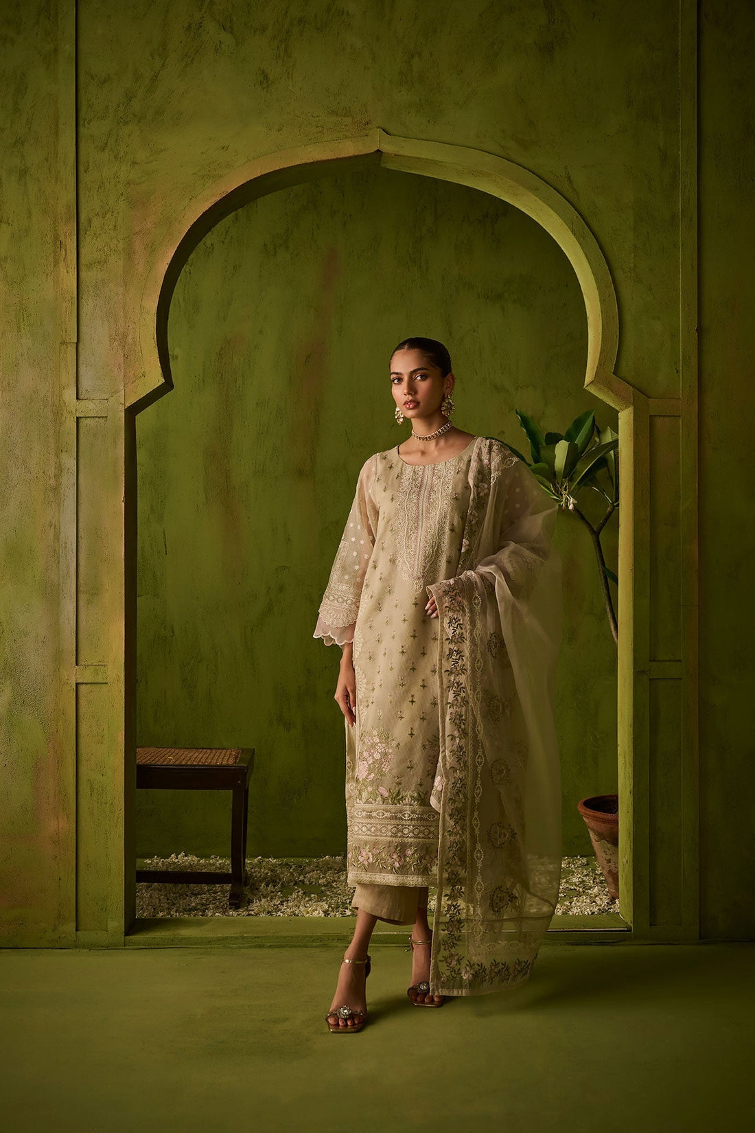 Dhanak | Festive Formals | SS24DU-3194 BEIGE 3Pcs - House Of Anaya