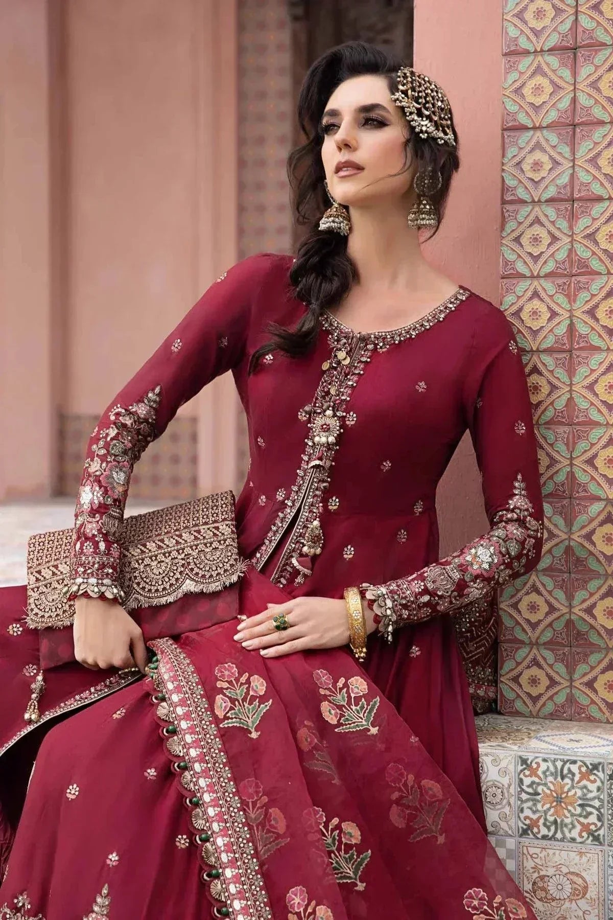 Maria B | Sateen Formals 23 | Maroon CST-708 - House Of Anaya