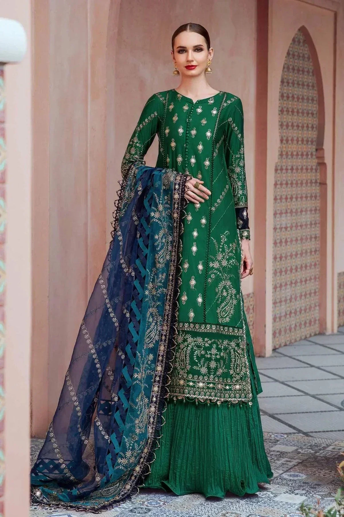Maria B | Sateen Formals 23 | Emerald Green CST-711 - House Of Anaya