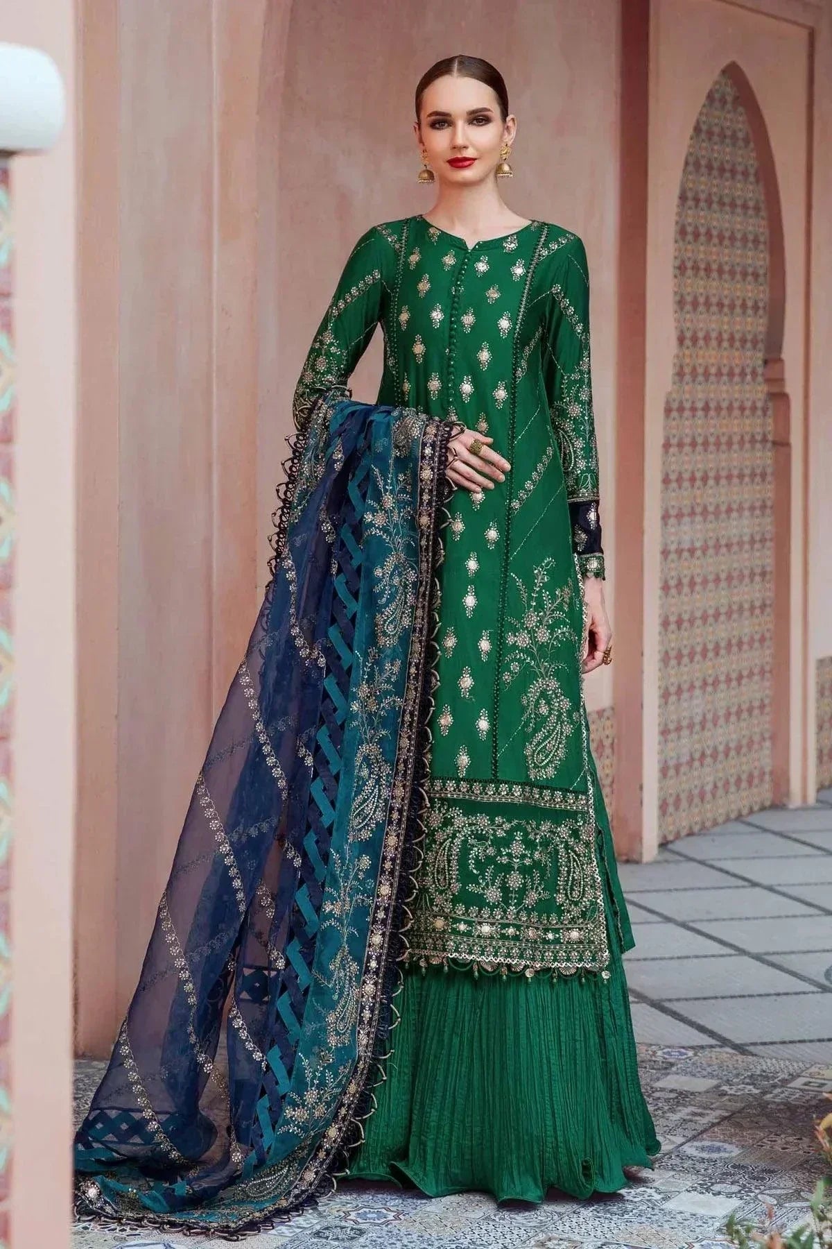 Maria B | Sateen Formals 23 | Emerald Green CST-711 - House Of Anaya