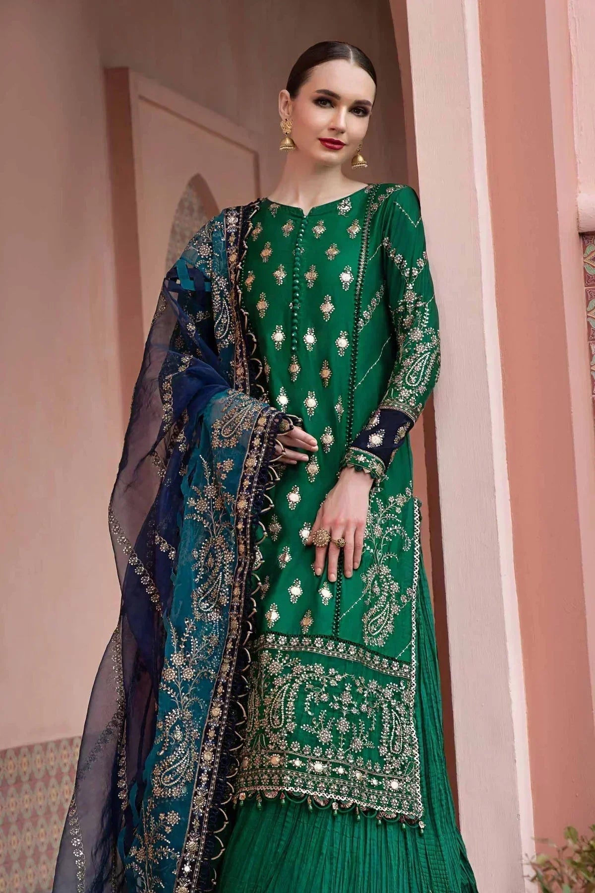 Maria B | Sateen Formals 23 | Emerald Green CST-711 - House Of Anaya
