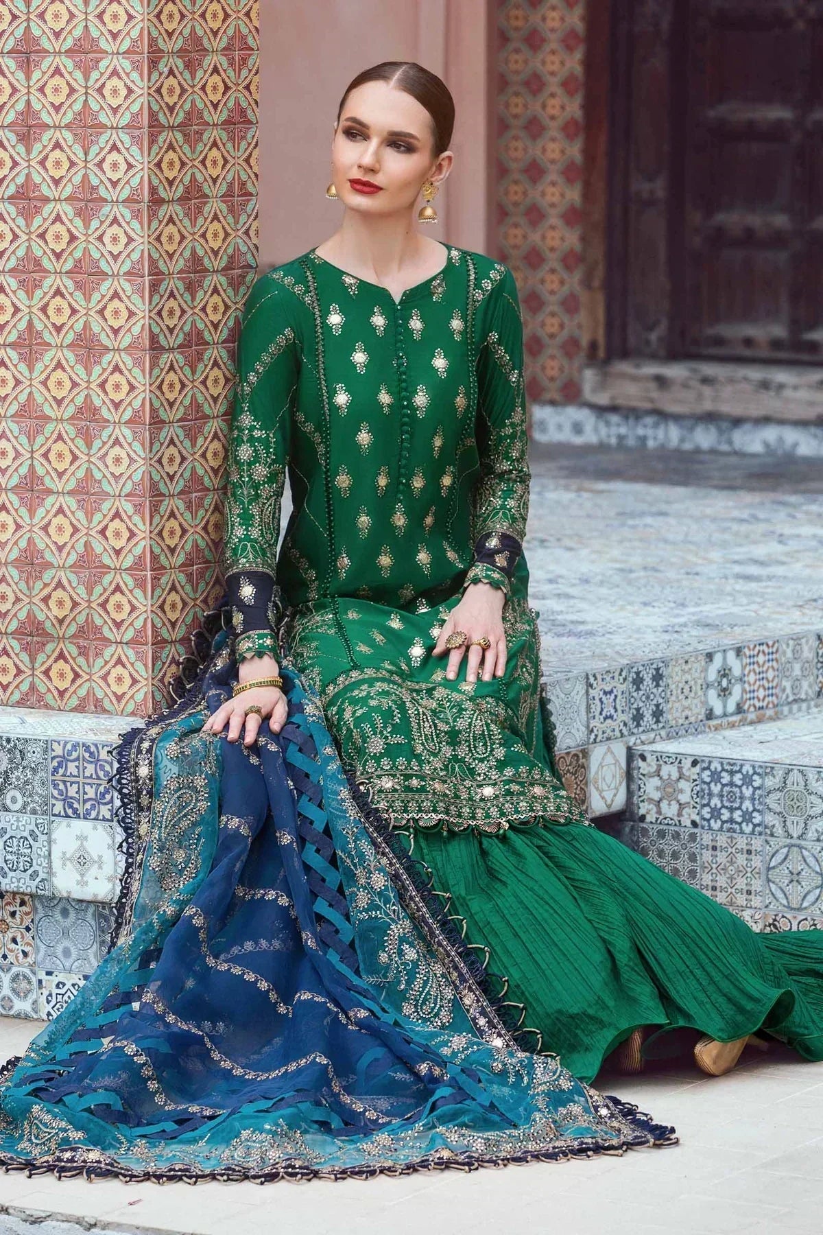 Maria B | Sateen Formals 23 | Emerald Green CST-711 - House Of Anaya