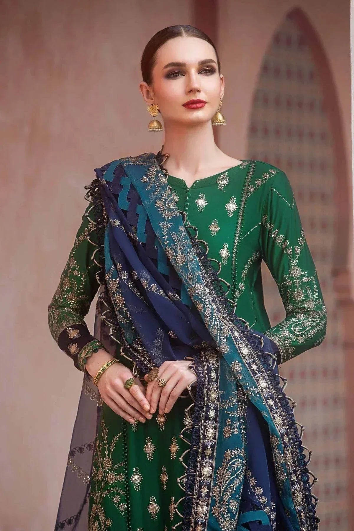 Maria B | Sateen Formals 23 | Emerald Green CST-711 - House Of Anaya