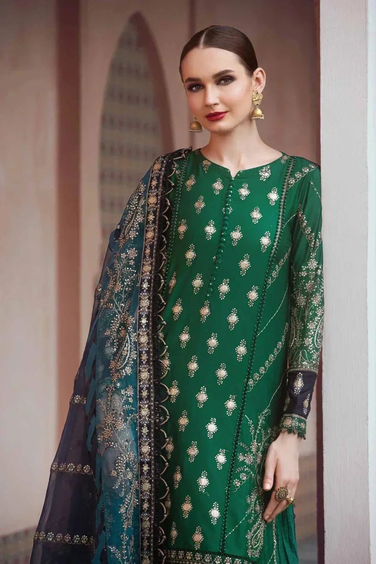 Maria B | Sateen Formals 23 | Emerald Green CST-711 - House Of Anaya