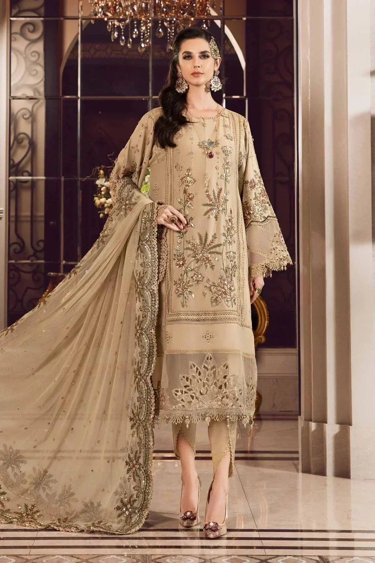 Maria B | Sateen Formals 23 | Beige CST-712 - House Of Anaya