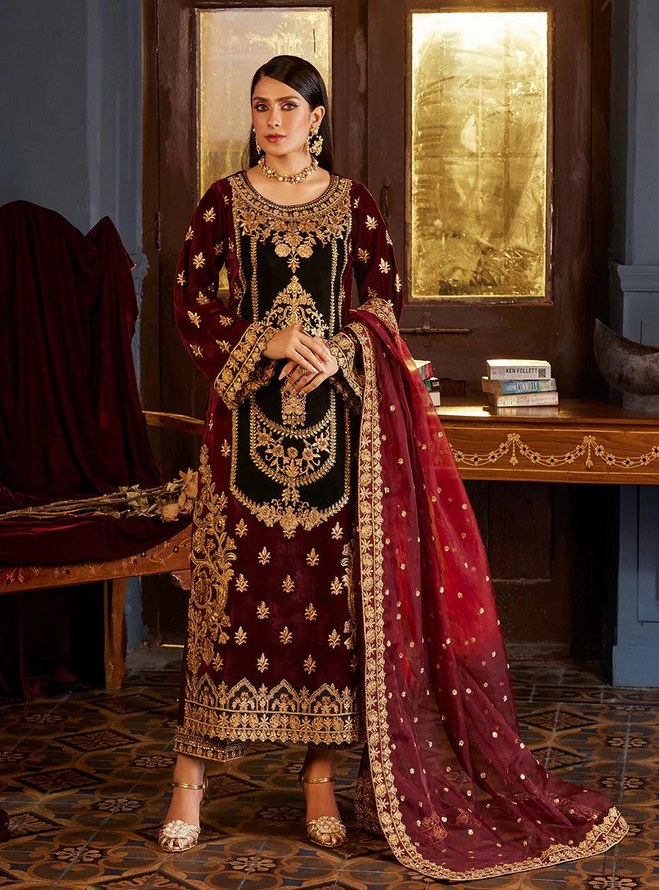 Zainab Chottani Embroidered Velvet 3Pc Suit D-03 ZIBA - House of Zarish