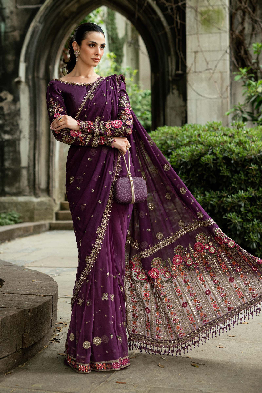 Maria B | Soiree Collection | Embroidered Chiffon Saree WF-09-01-Purple