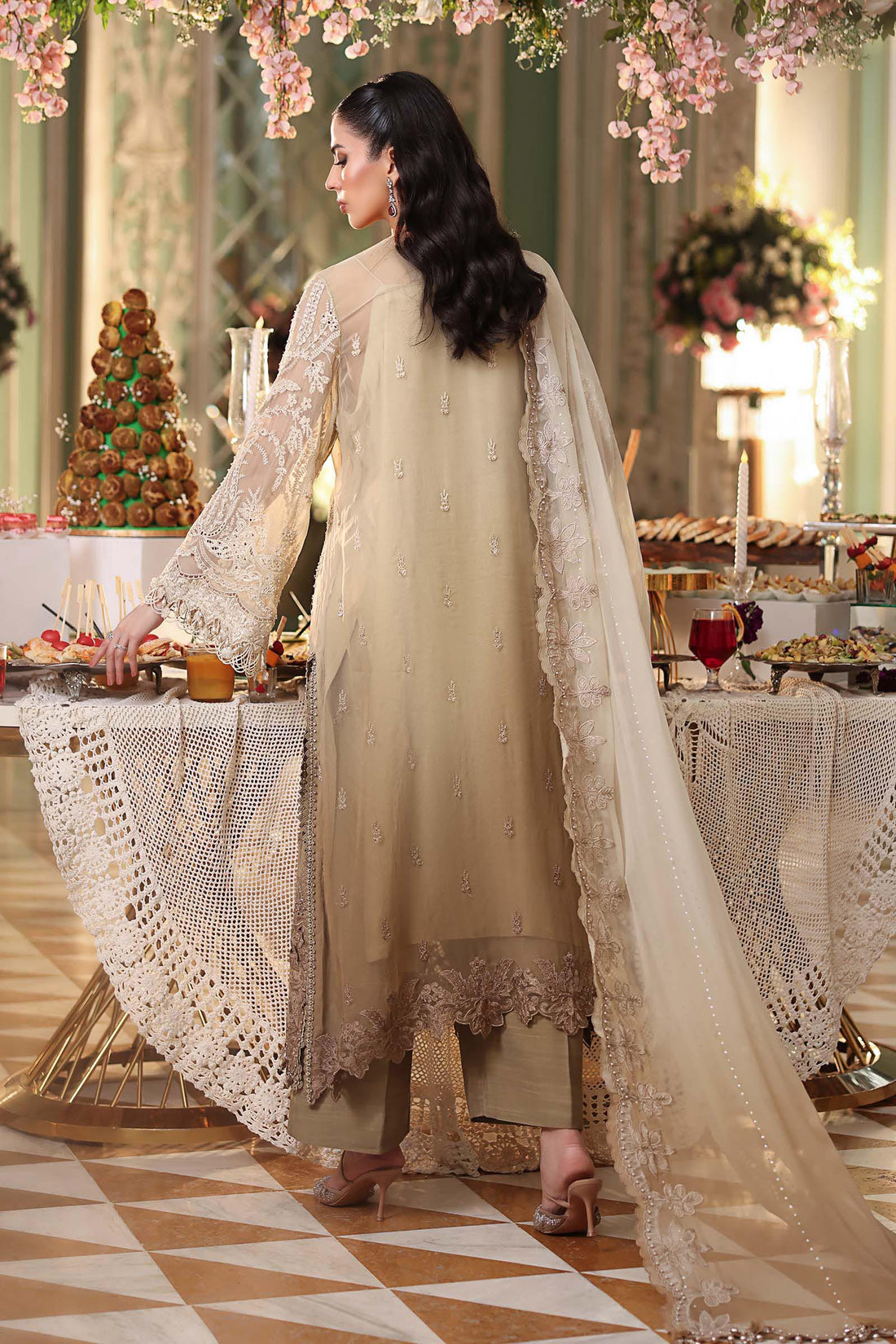 Maria b | Chiffon Formals 26 | MPC-26-103-Olive Gold