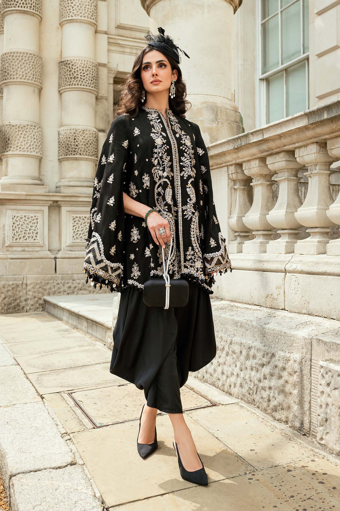 Maria B | Soiree Collection | Embroidered Raw Silk Suit WF-09-03-Black