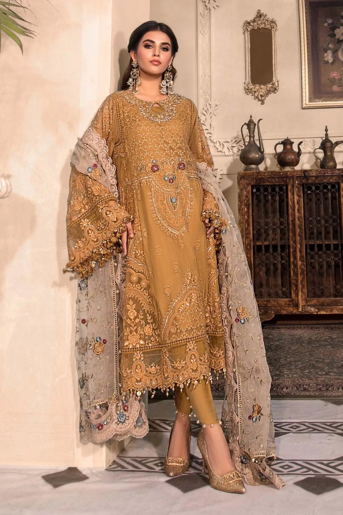 MARIA.B-MBROIDERED - Mustard BD-2606 - House Of Anaya