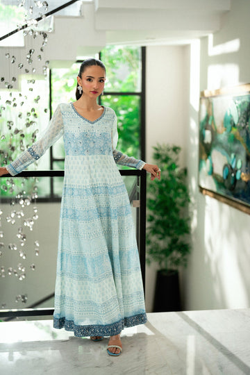 Dhanak | Signature Pret | SKY BLUE 2PCS EMBROIDERED PISHWAS WITH TROUSER