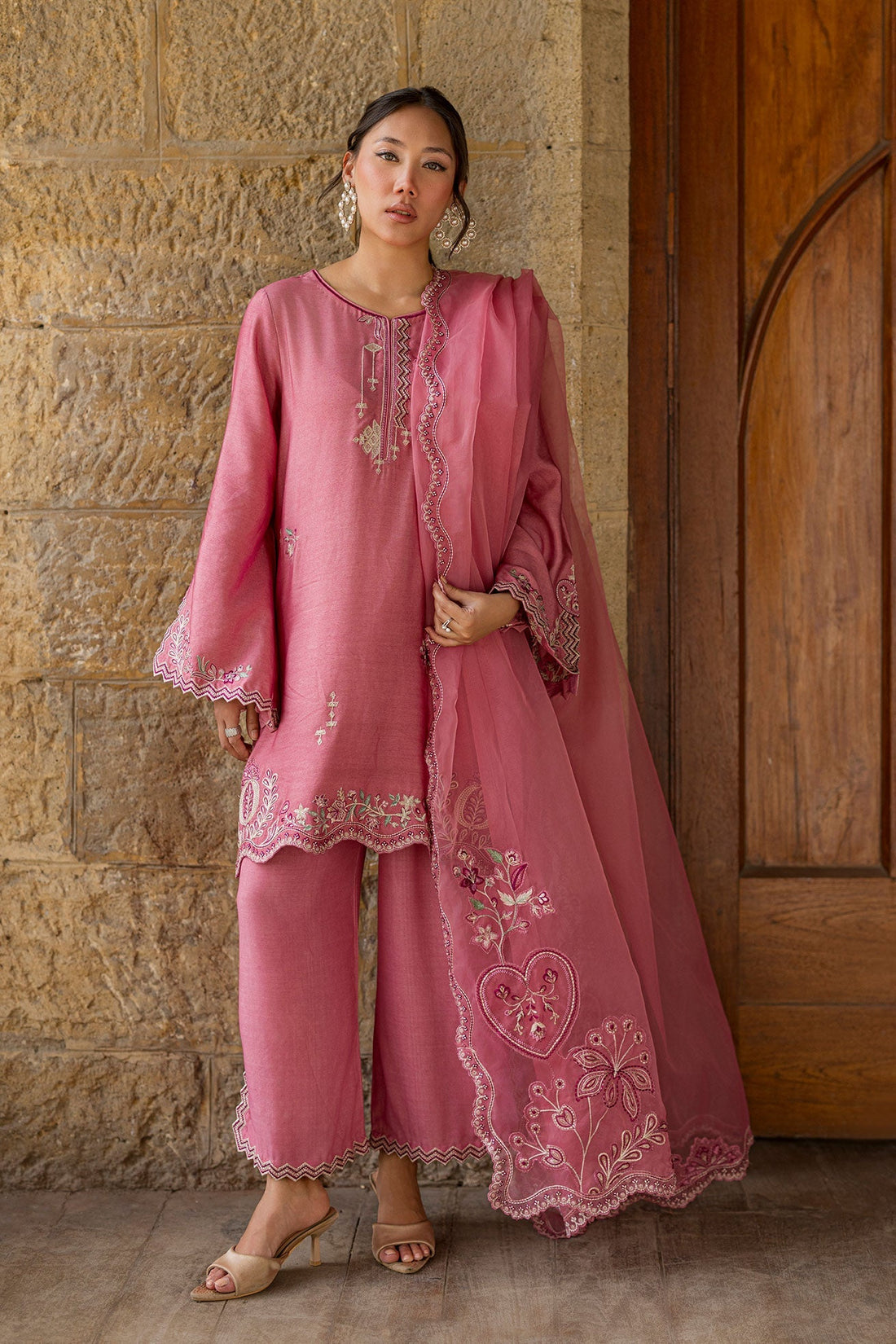 Dhanak | Signature Pret | PINK 2PCS EMBROIDERED KURTA WITH TROUSER