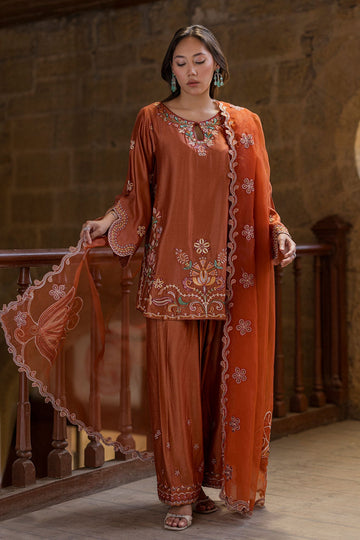 Dhanak | Signature Pret | RUST 2PCS EMBROIDERED KURTA WITH TROUSER