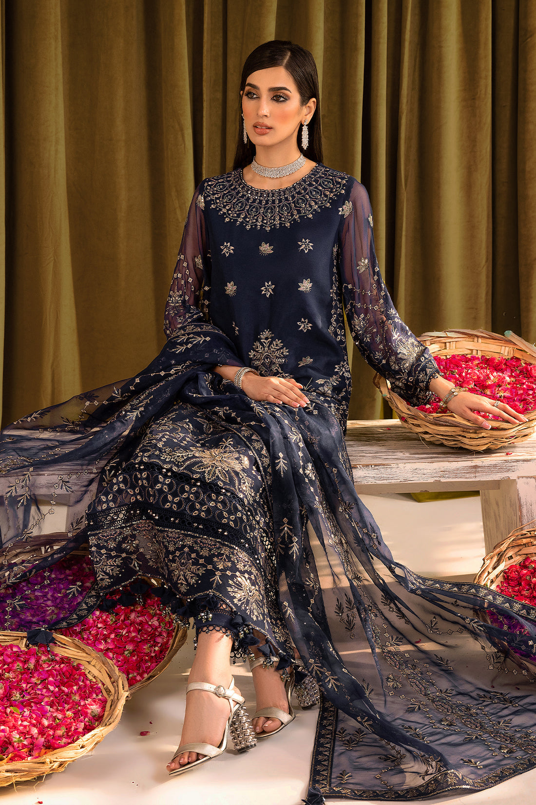 Alizeh | Formals Collection | Daim - V16D08 Embroidered Chiffon Blue - House Of Anaya