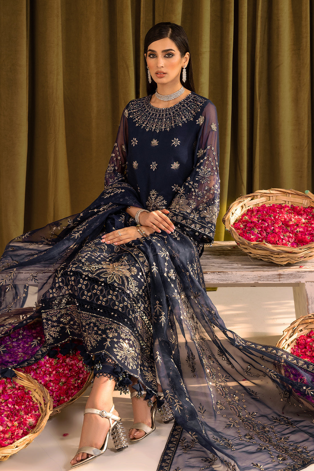 Alizeh | Formals Collection | Daim - V16D08 Embroidered Chiffon Blue - House Of Anaya