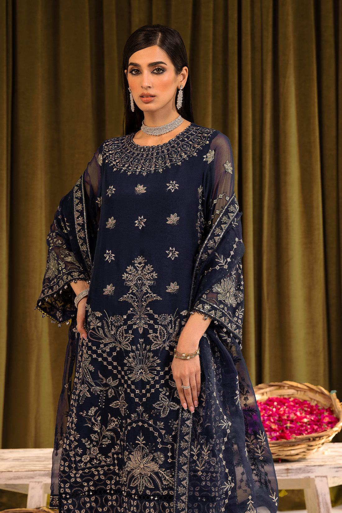 Alizeh | Formals Collection | Daim - V16D08 Embroidered Chiffon Blue - House Of Anaya