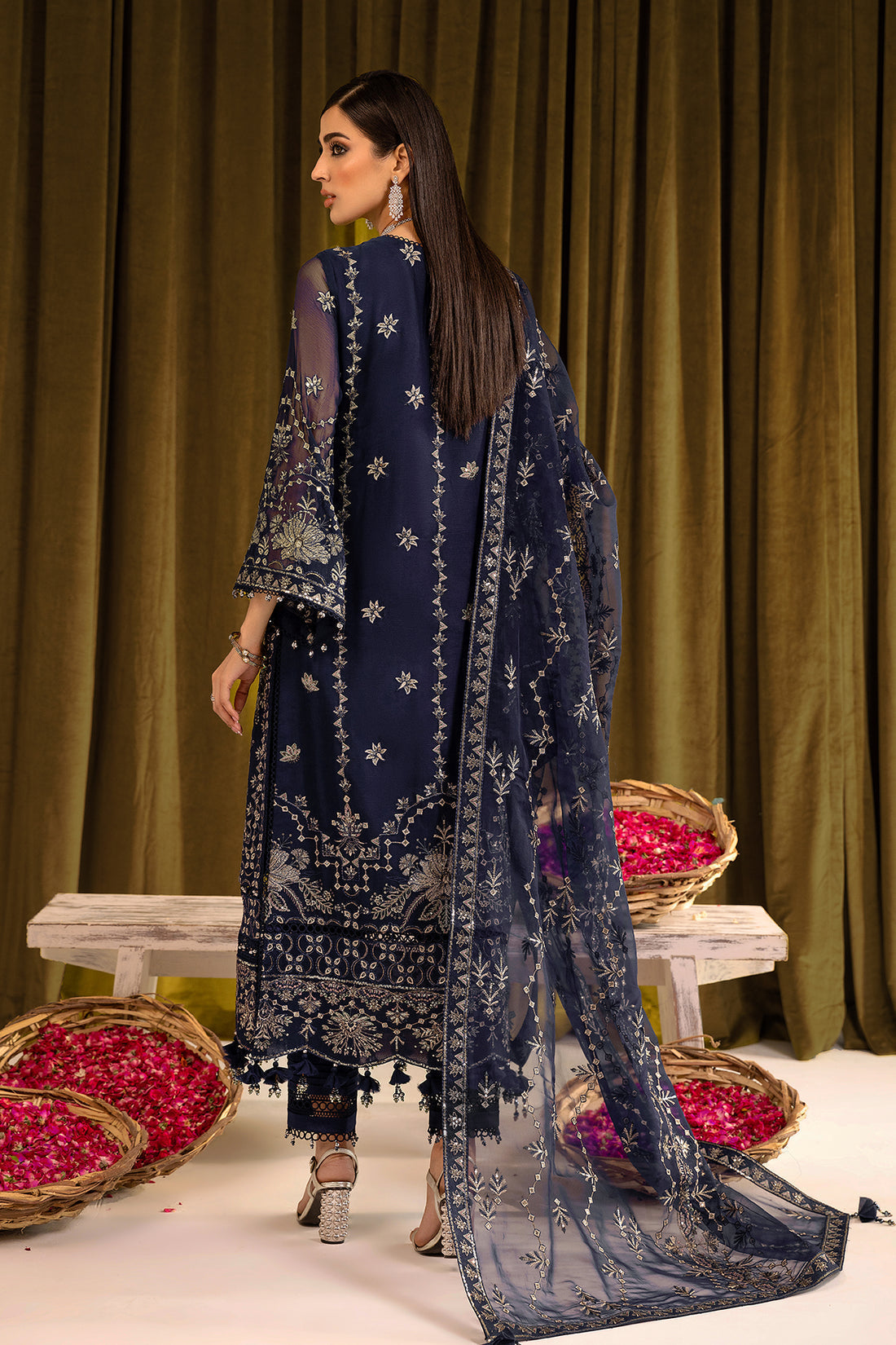 Alizeh | Formals Collection | Daim - V16D08 Embroidered Chiffon Blue - House Of Anaya