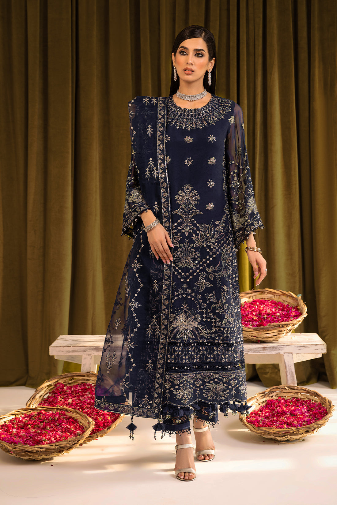Alizeh | Formals Collection | Daim - V16D08 Embroidered Chiffon Blue - House Of Anaya