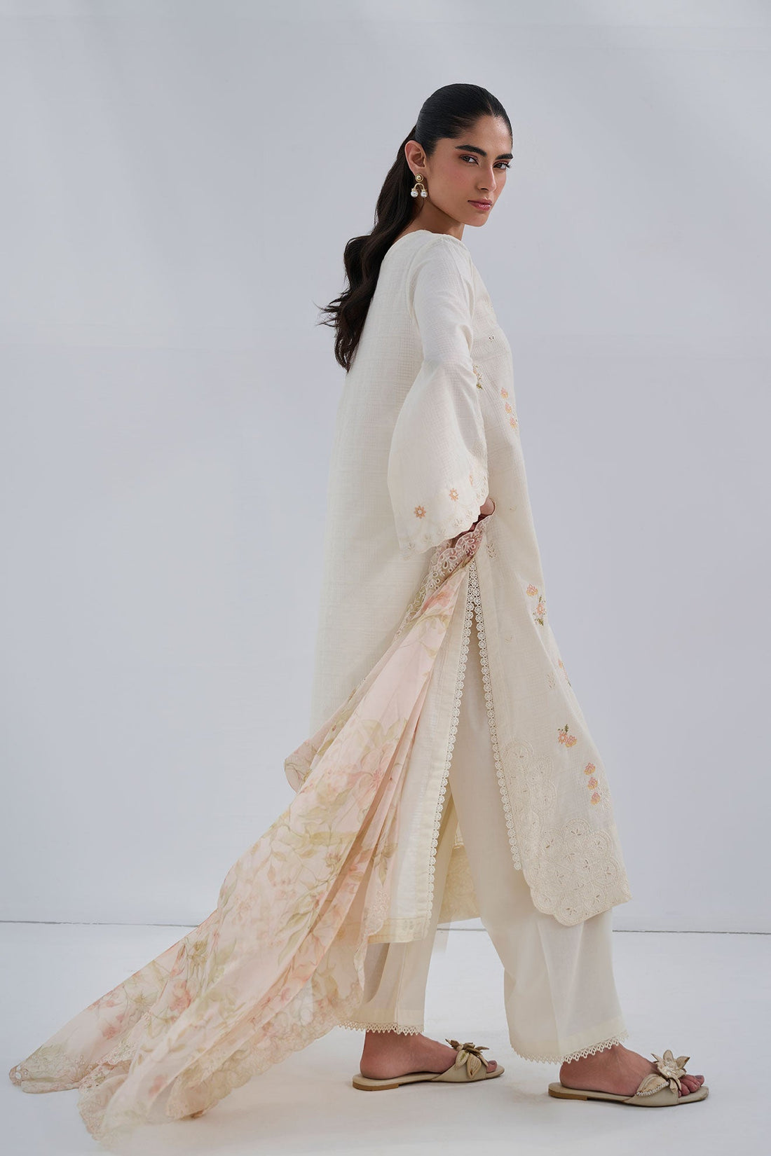 Dhanak | Casual Pret | OFFWHITE COTTON JACQUARD 2PCS EMBROIDERED KURTA WITH TROUSER