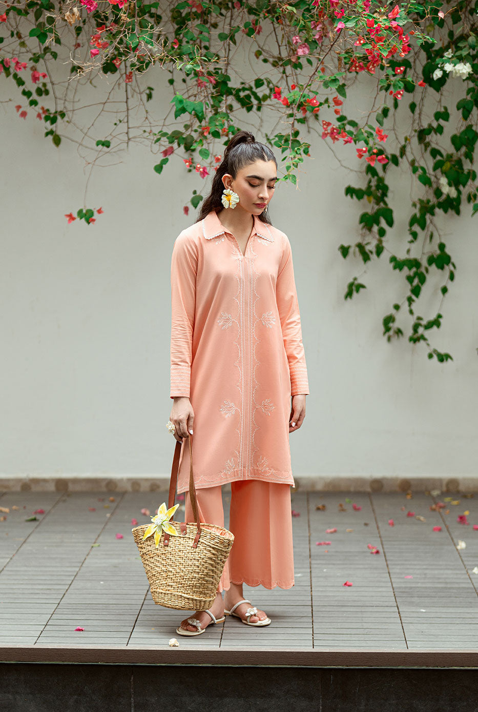 Dhanak | Casual Pret | PEACH 2PCS EMBROIDERED KURTA WITH TROUSER