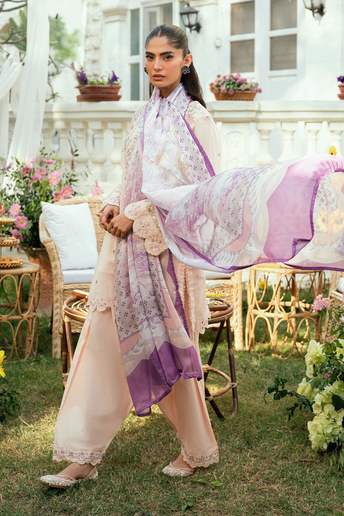 Dhanak | SWISS VOILE | SS25DC-2576 PINK SWISS VOILE 2PCS EMBROIDERED KURTA WITH TROUSER