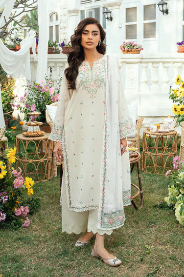 Dhanak | SWISS VOILE | OFF WHITE SWISS VOILE 2PCS EMBROIDERED KURTA WITH TROUSER