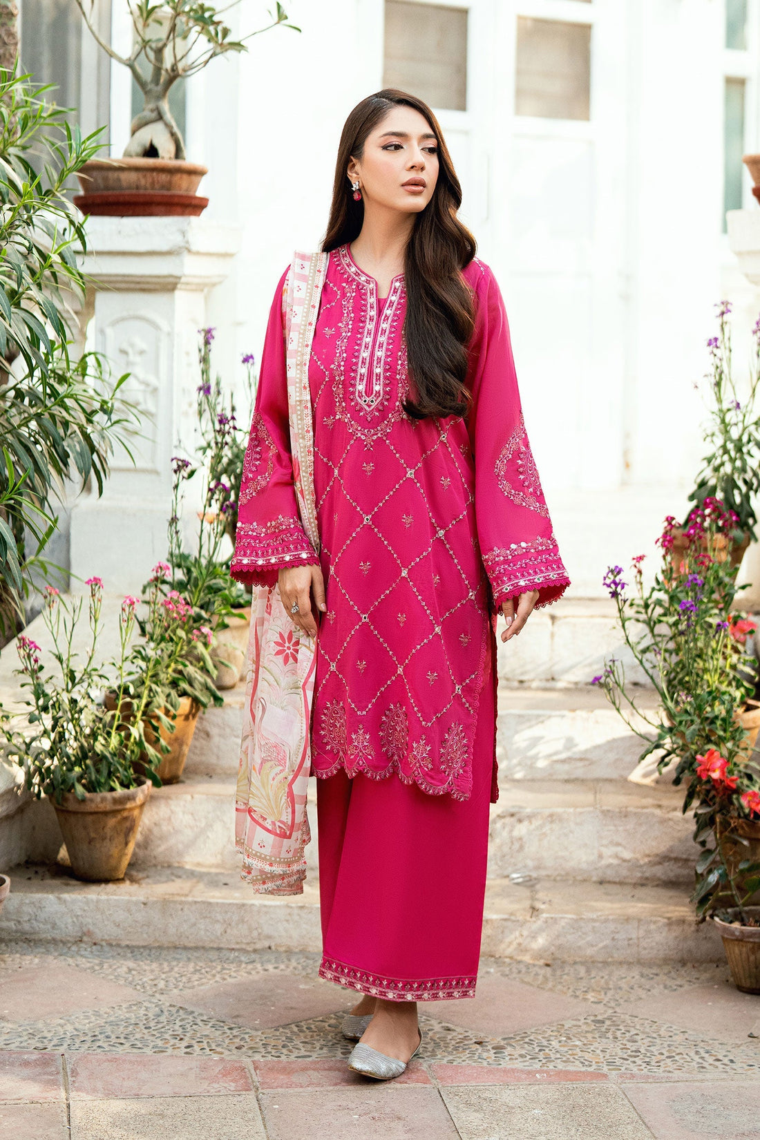 Dhanak | SWISS VOILE | PINK SWISS VOILE 2PCS EMBROIDERED KURTA WITH TROUSER