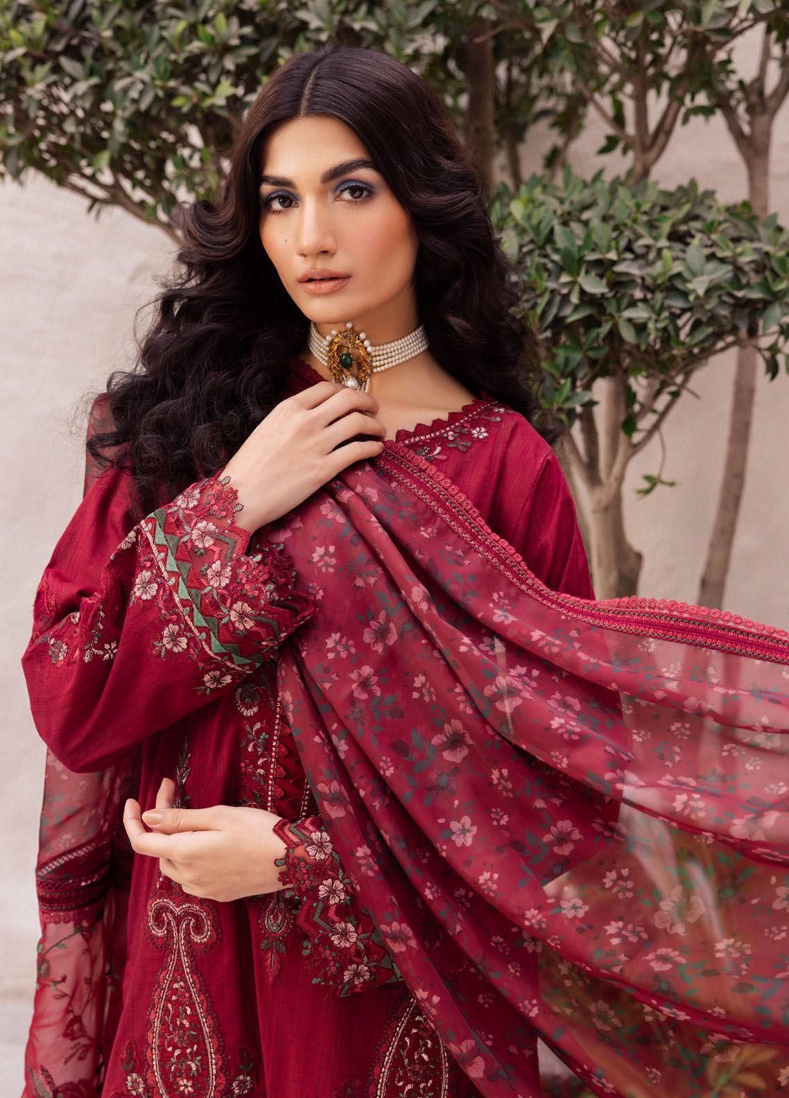 Iznik Dahlia Embroidered Luxury Lawn 3Pc Suit DL-01 GOSSAMER - House Of Anaya