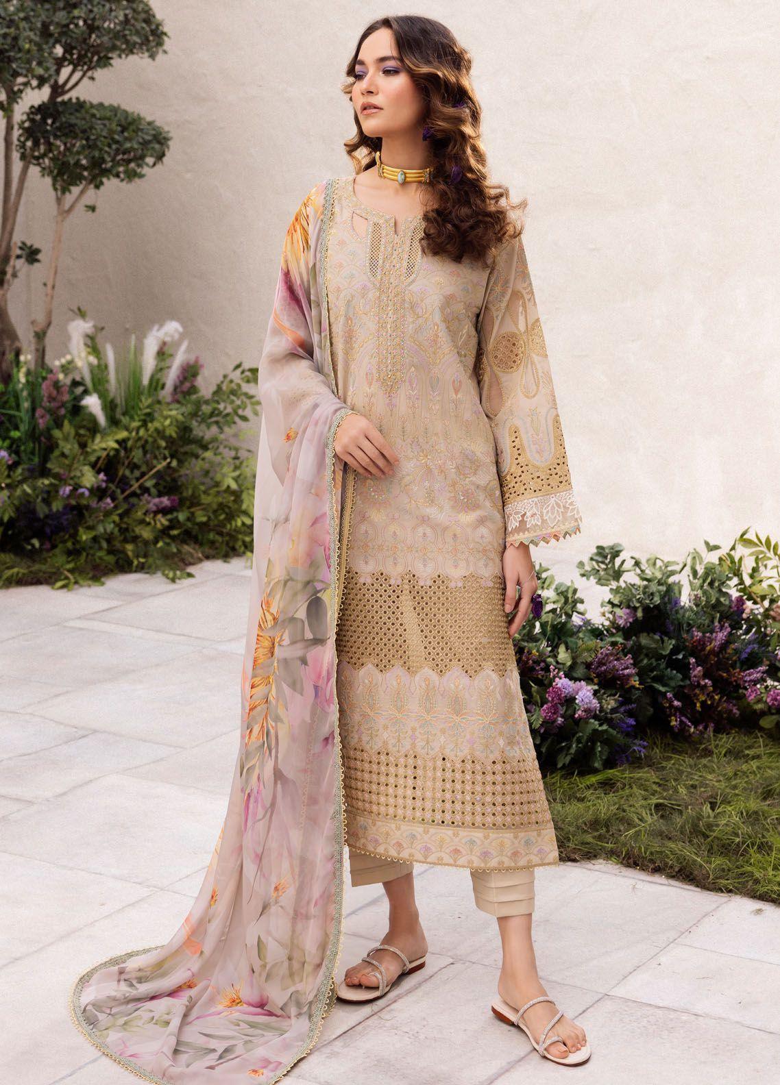 Iznik Dahlia Embroidered Luxury Lawn 3Pc Suit DL-03 CASCADE - House Of Anaya