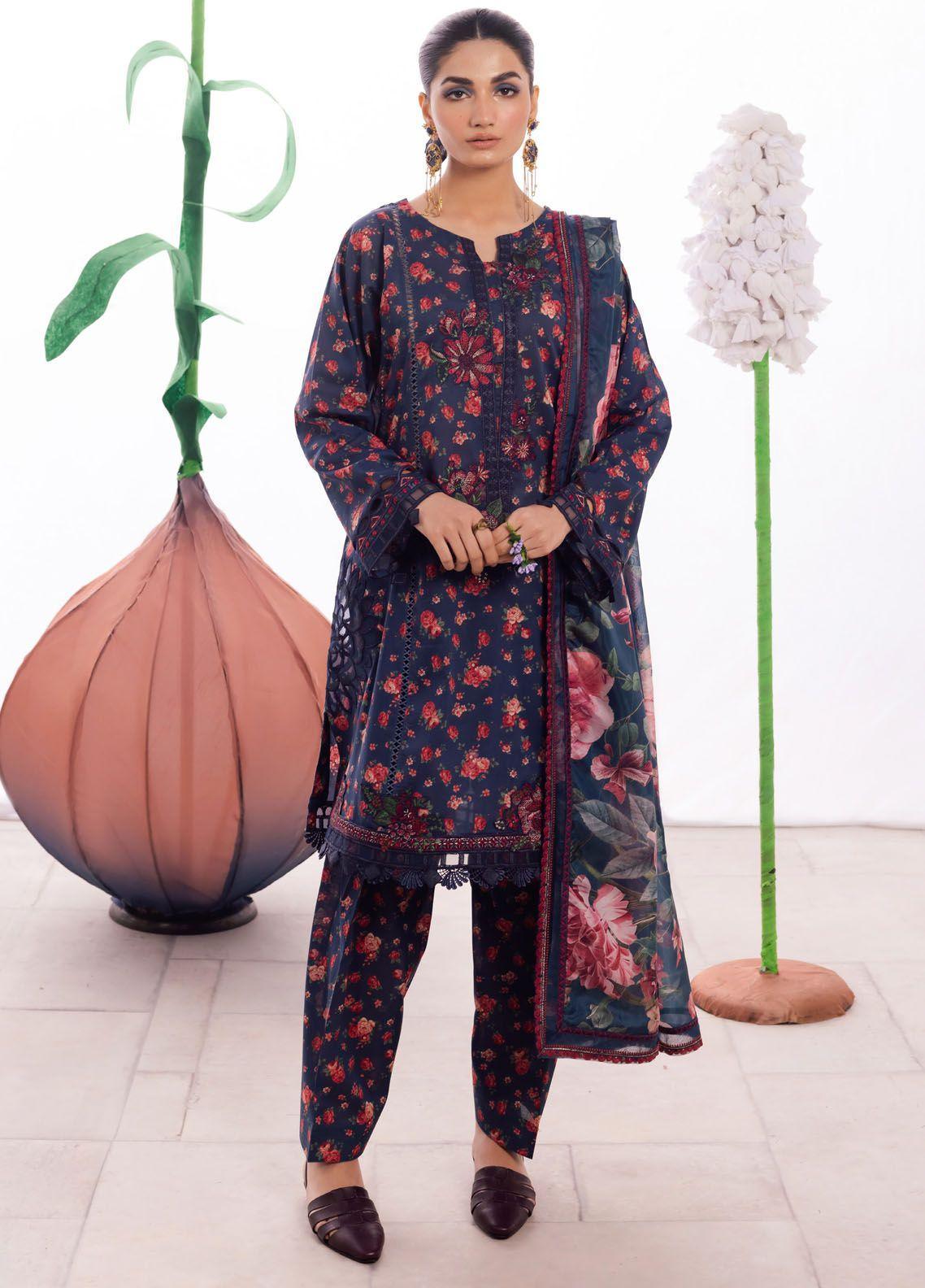 Iznik Dahlia Embroidered Luxury Lawn 3Pc Suit DL-07 MEADOW - House Of Anaya