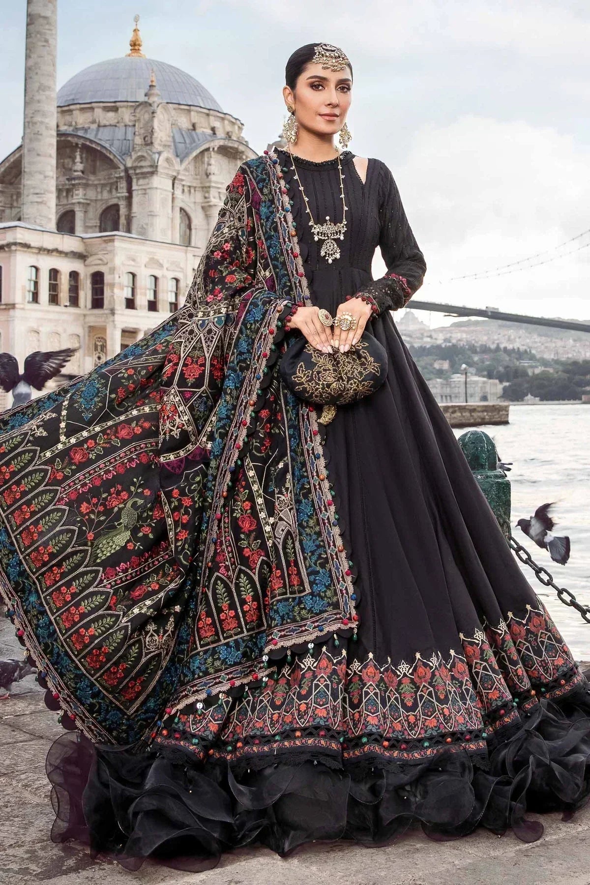 Maria B | Linen 23 | Black DL-1101 - House Of Anaya
