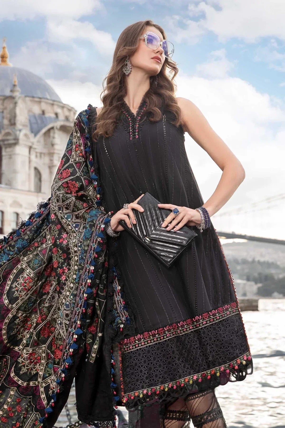 Maria B | Linen 23 | Black DL-1101 - House Of Anaya