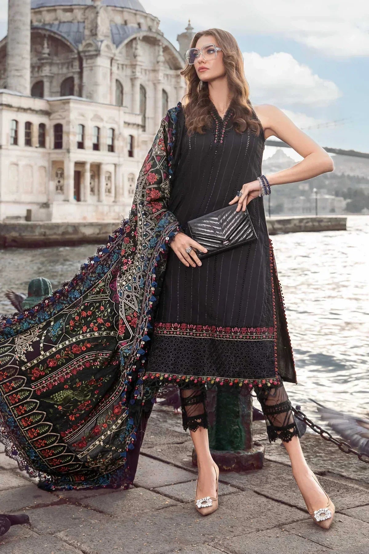 Maria B | Linen 23 | Black DL-1101 - House Of Anaya