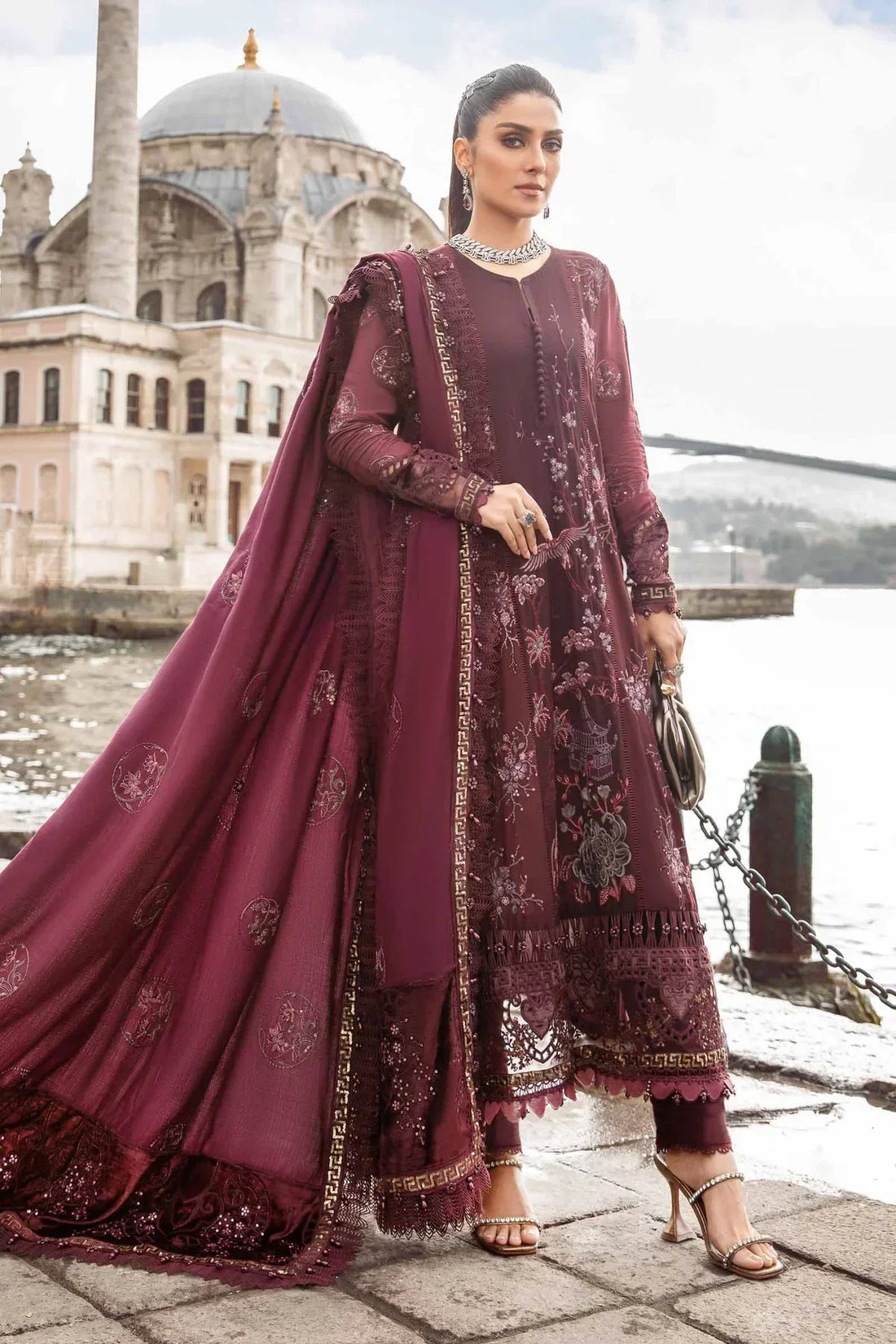 Maria B | Linen 23 | Aubergine DL-1103 - House Of Anaya