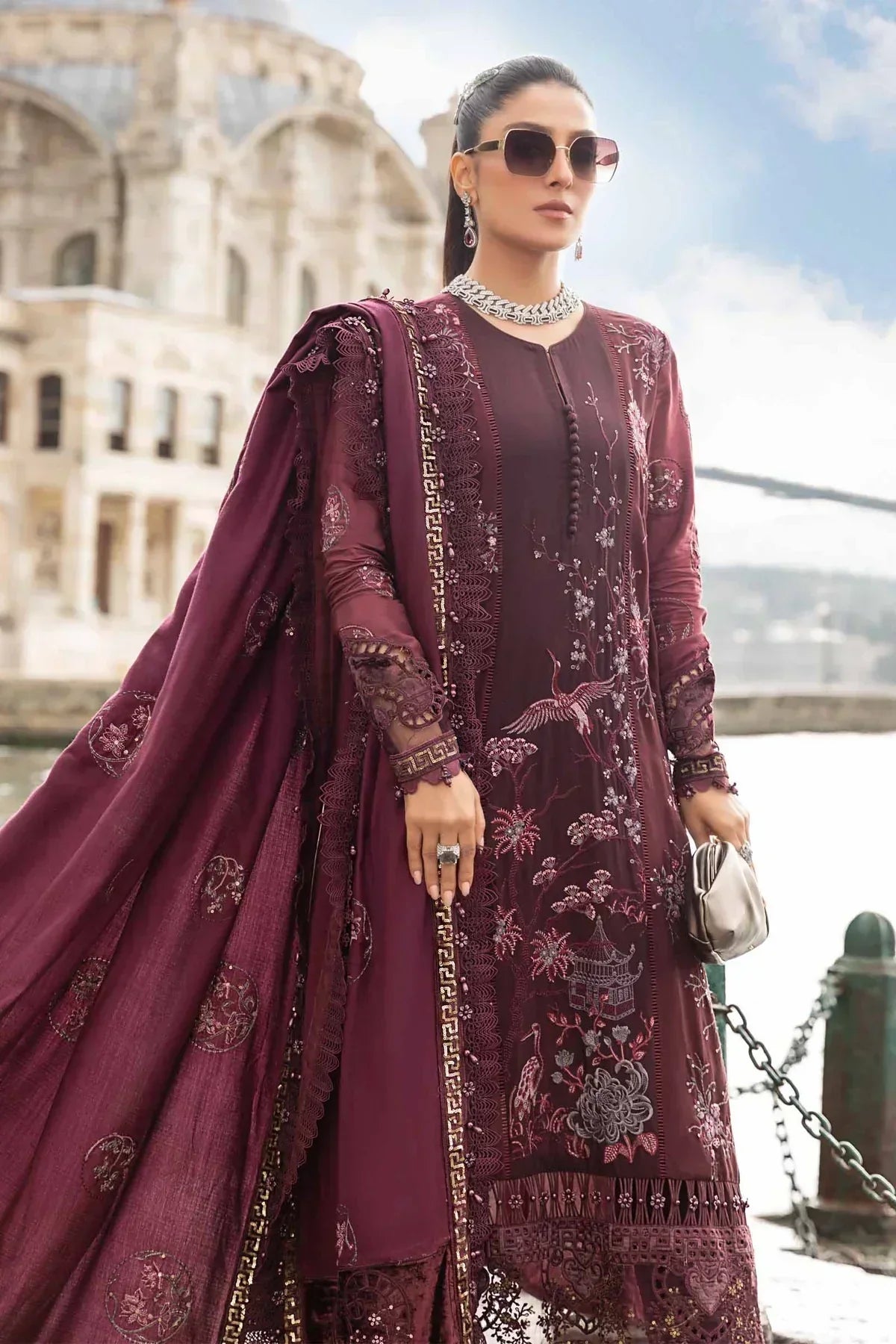 Maria B | Linen 23 | Aubergine DL-1103 - House Of Anaya