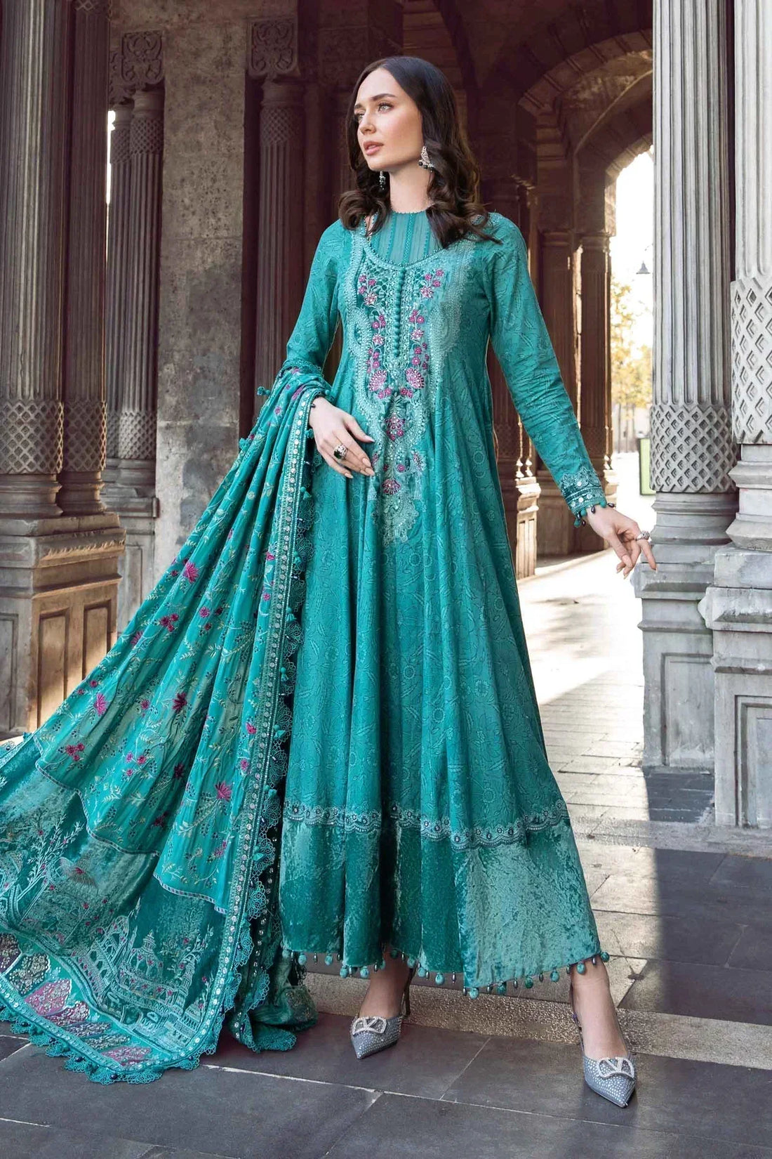 Maria B | Linen 23 | Teal DL-1105 - House Of Anaya
