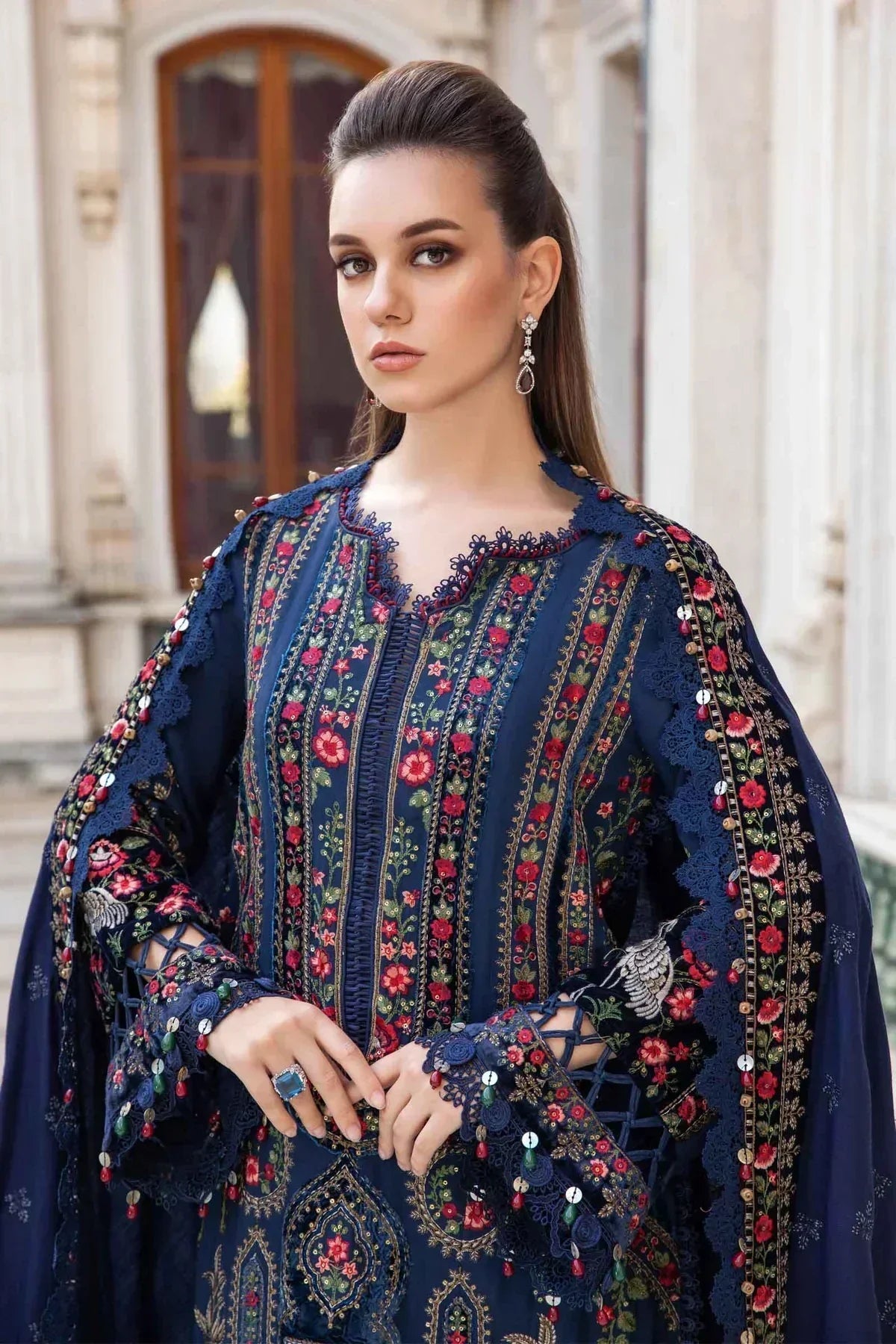 Maria B | Linen 23 | Navy Blue DL-1109 - House Of Anaya