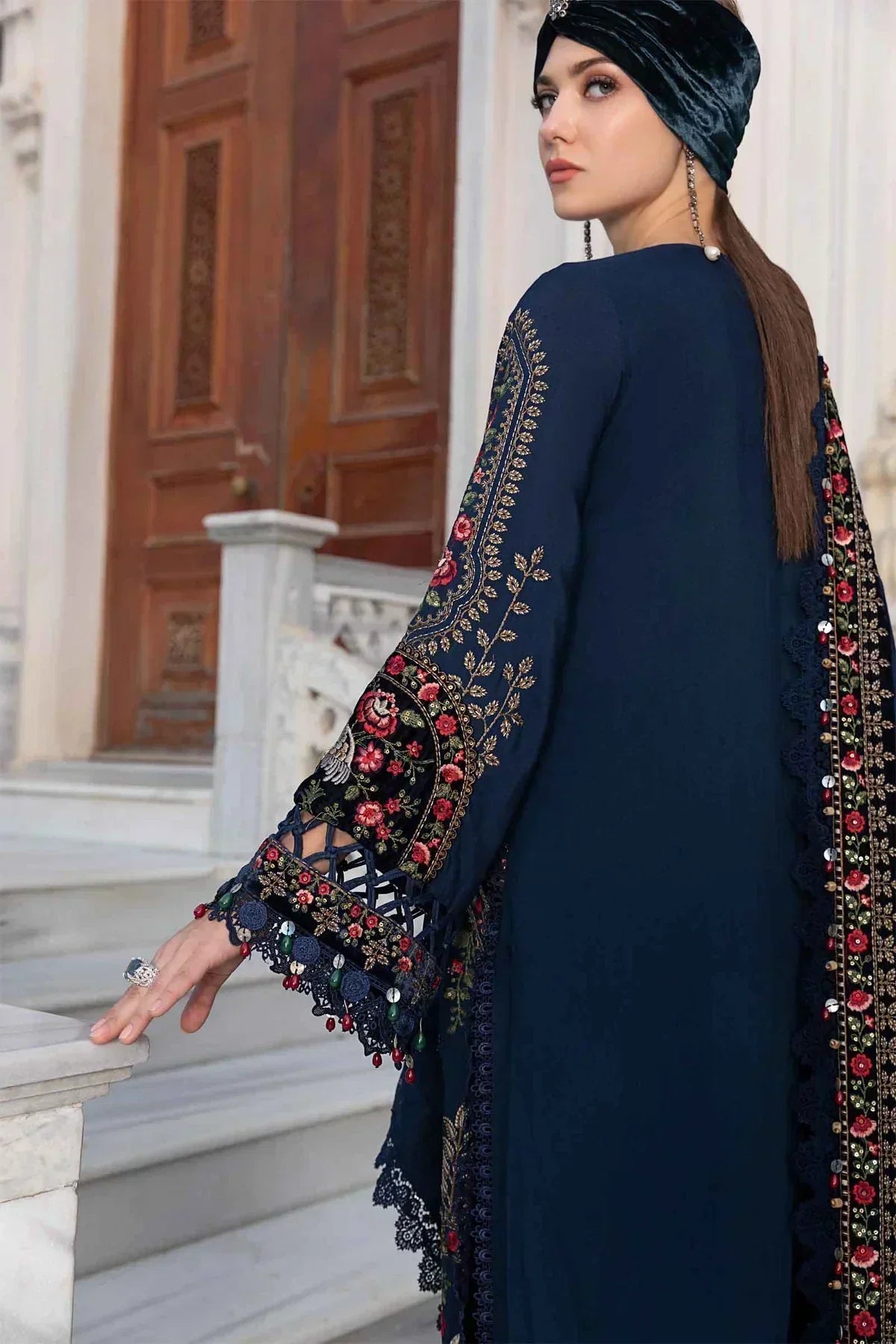 Maria B | Linen 23 | Navy Blue DL-1109 - House Of Anaya
