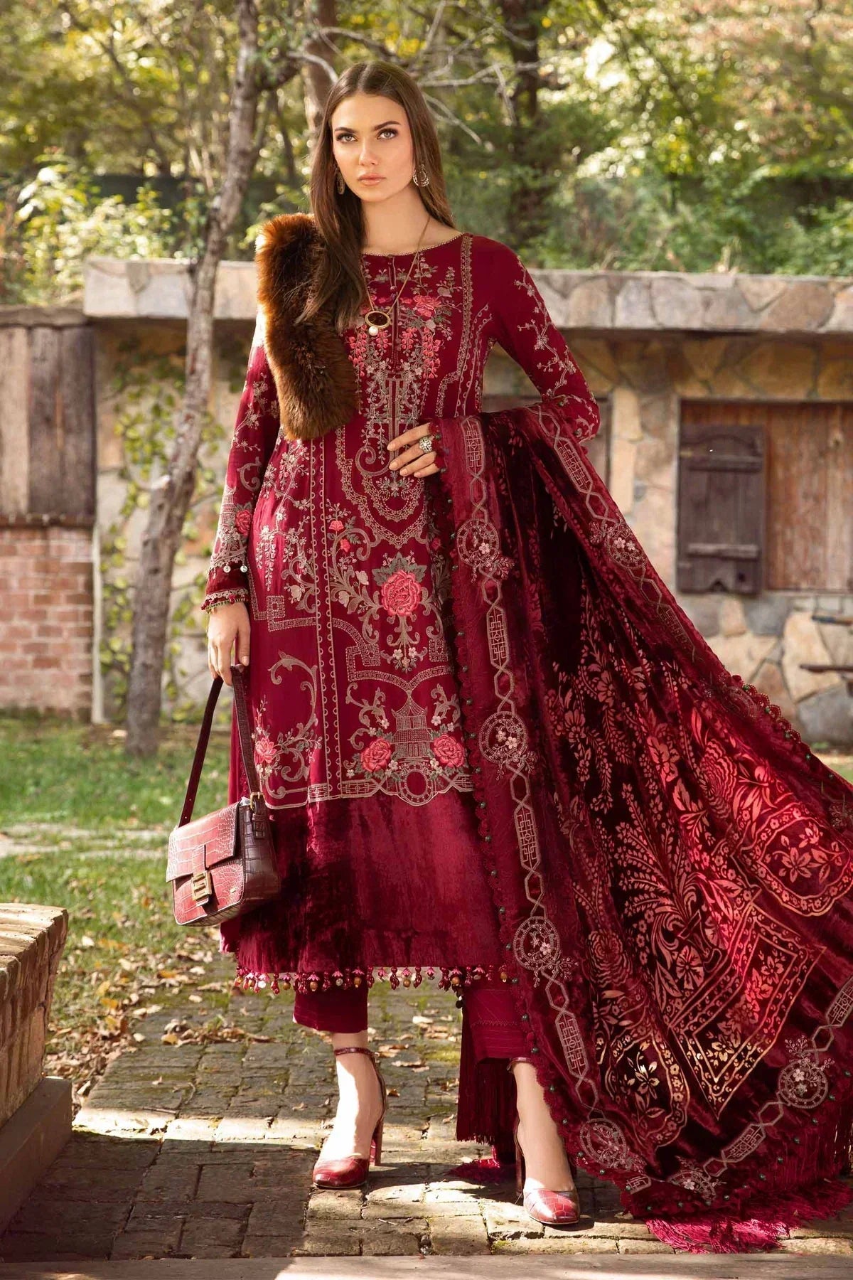Maria B | Linen 23 | Deep Pink DL-1112 - House Of Anaya