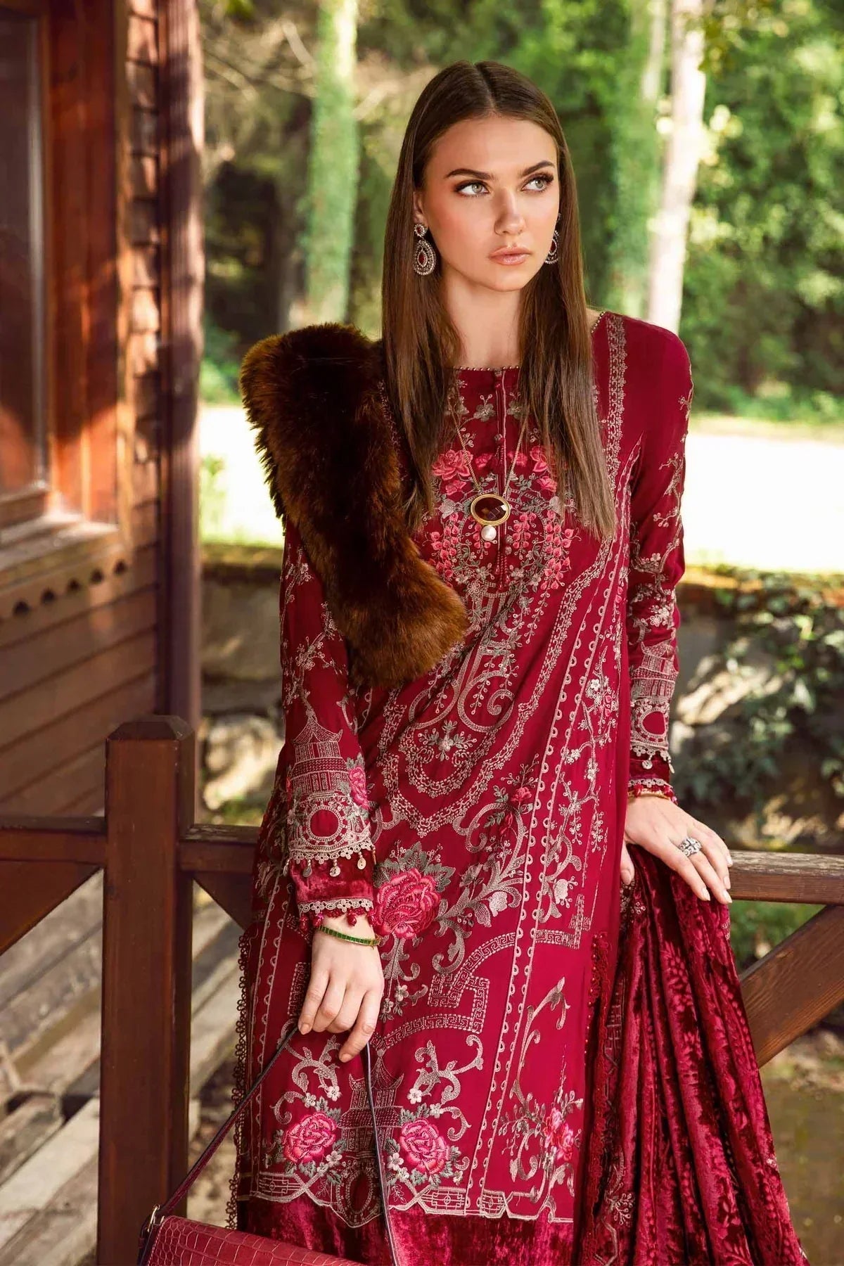 Maria B | Linen 23 | Deep Pink DL-1112 - House Of Anaya