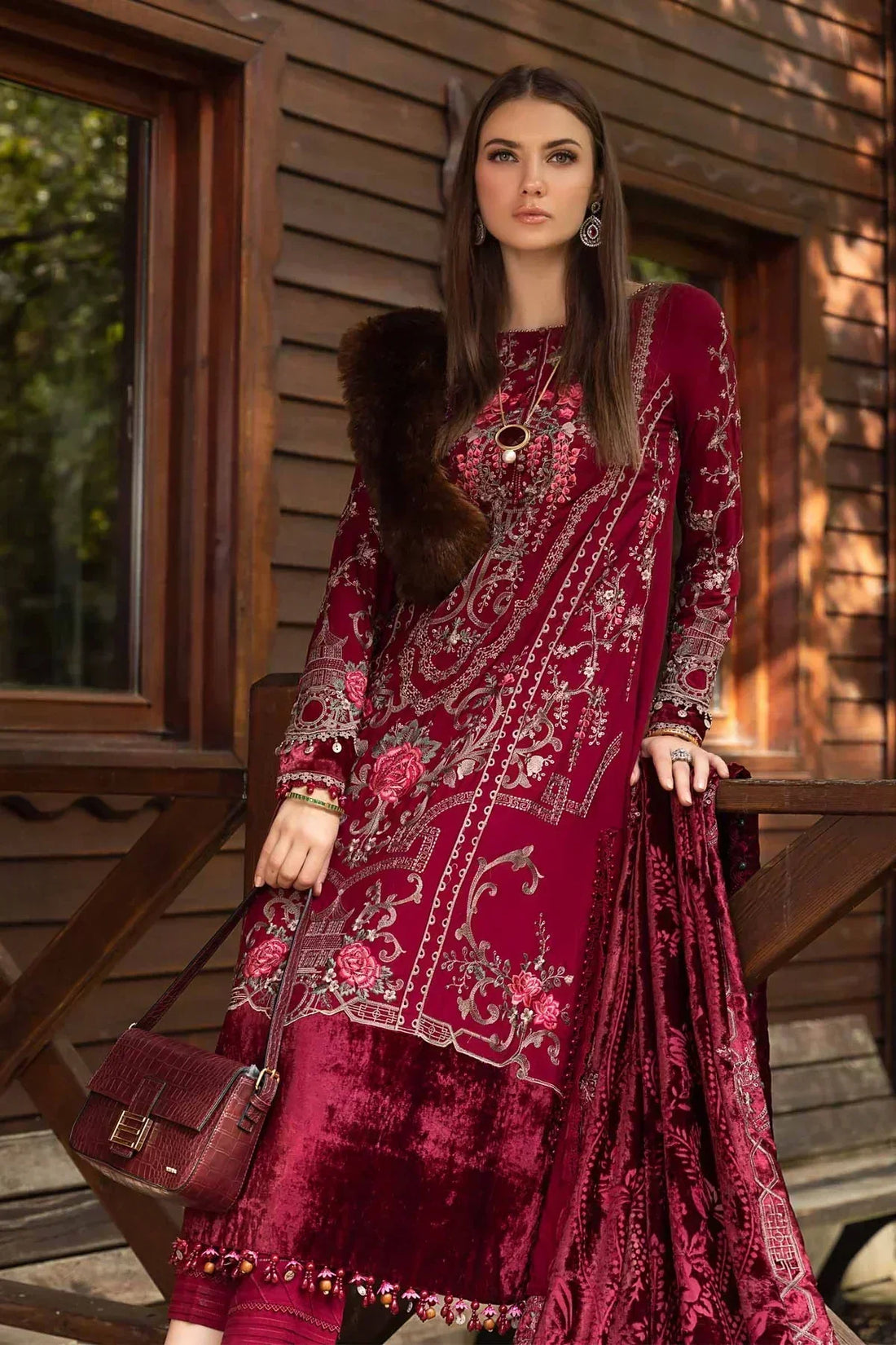 Maria B | Linen 23 | Deep Pink DL-1112 - House Of Anaya