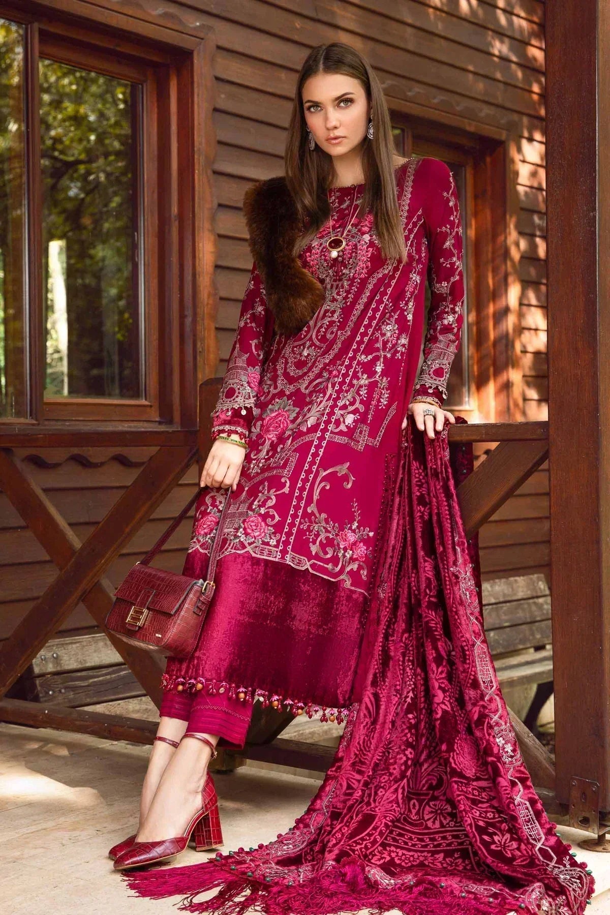 Maria B | Linen 23 | Deep Pink DL-1112 - House Of Anaya