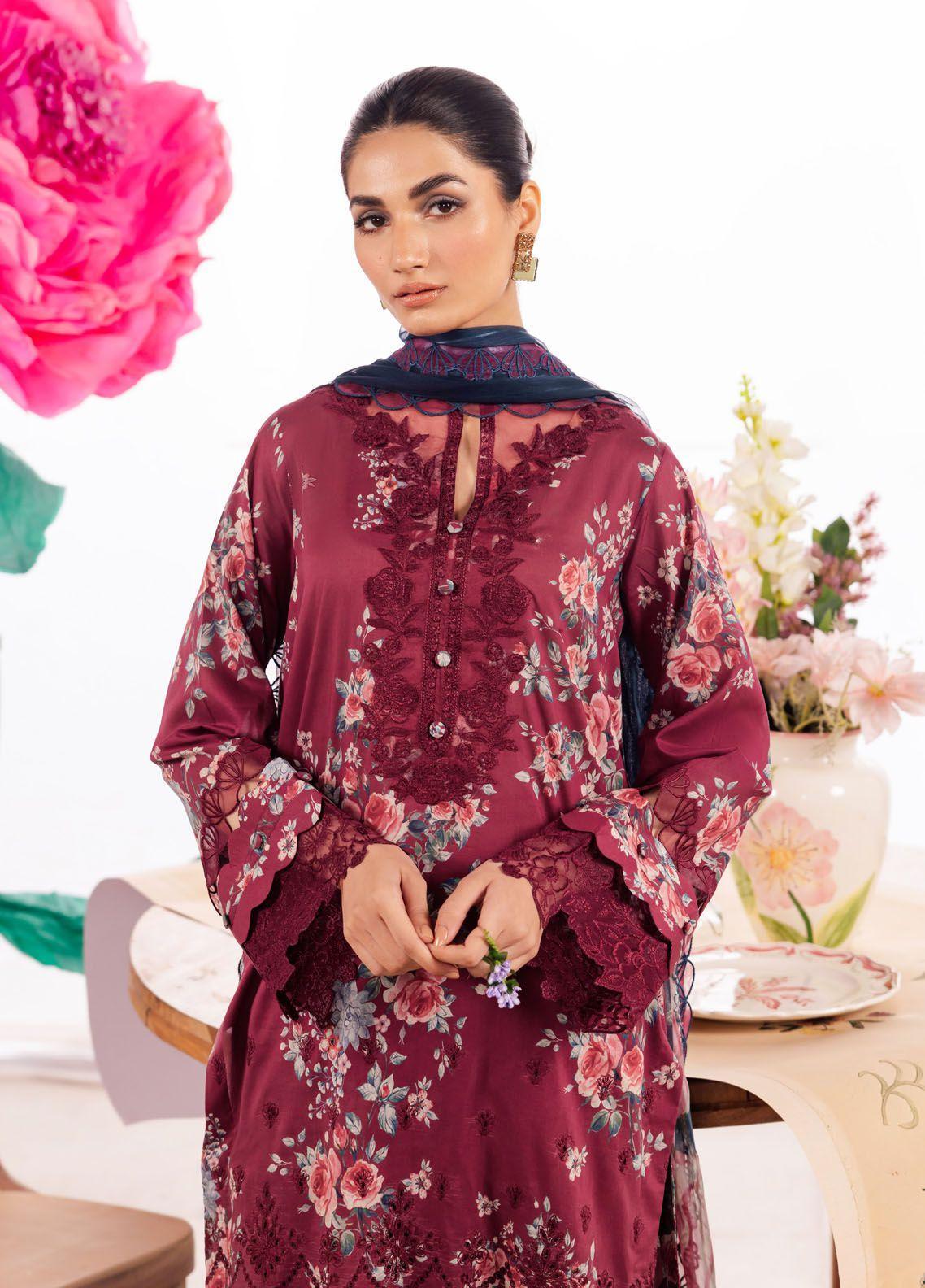 Iznik Dahlia Embroidered Luxury Lawn 3Pc Suit DL-11 SOLISTICE - House Of Anaya