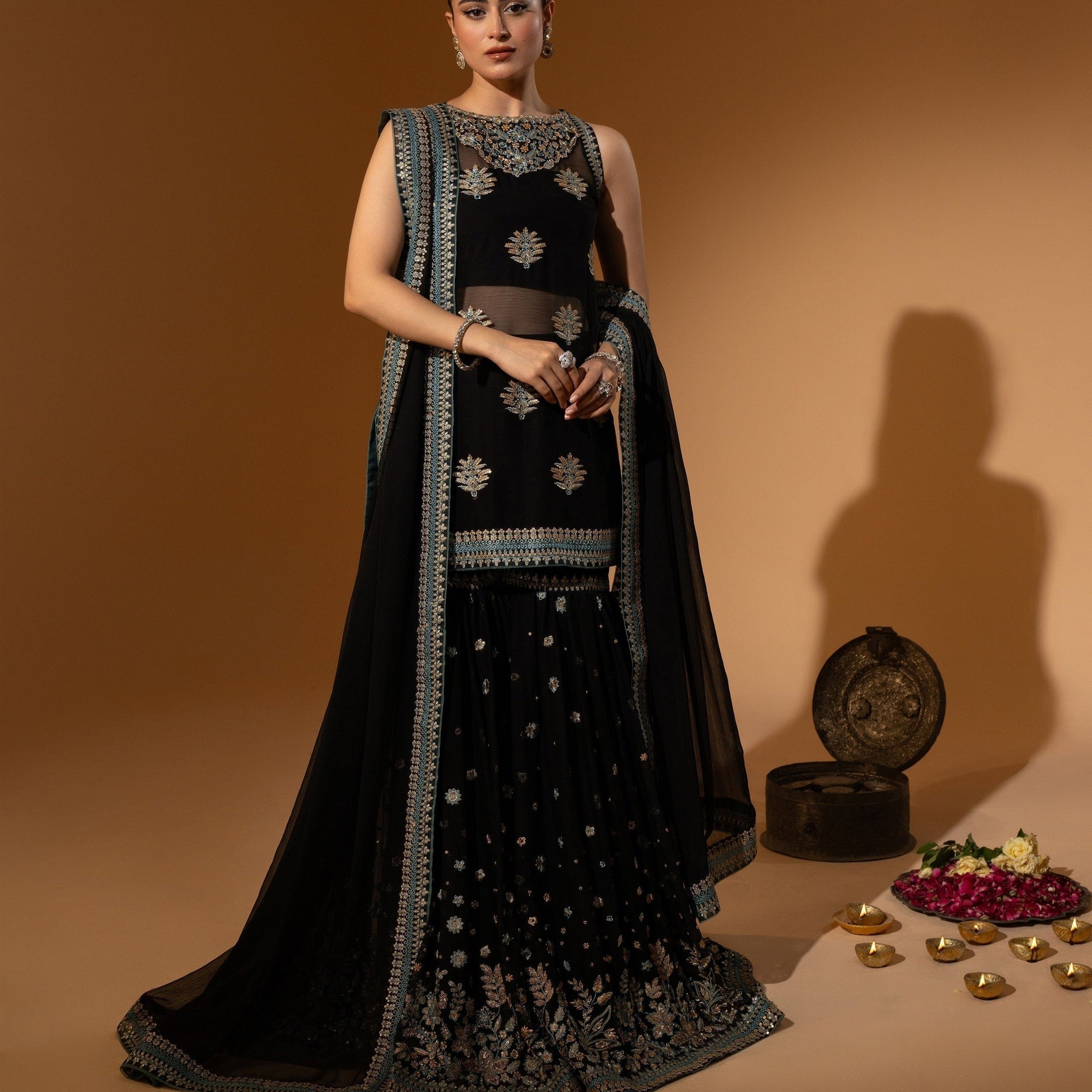 Hemstitch Wedding Formal Chiffon 3Pc Suit WDU-07 Noori - Riwayat-e-khas